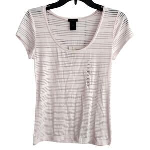 Ann Taylor NEW Soft Light Pink Burnout Striped Scoop Neck Tee/Top Women XS
